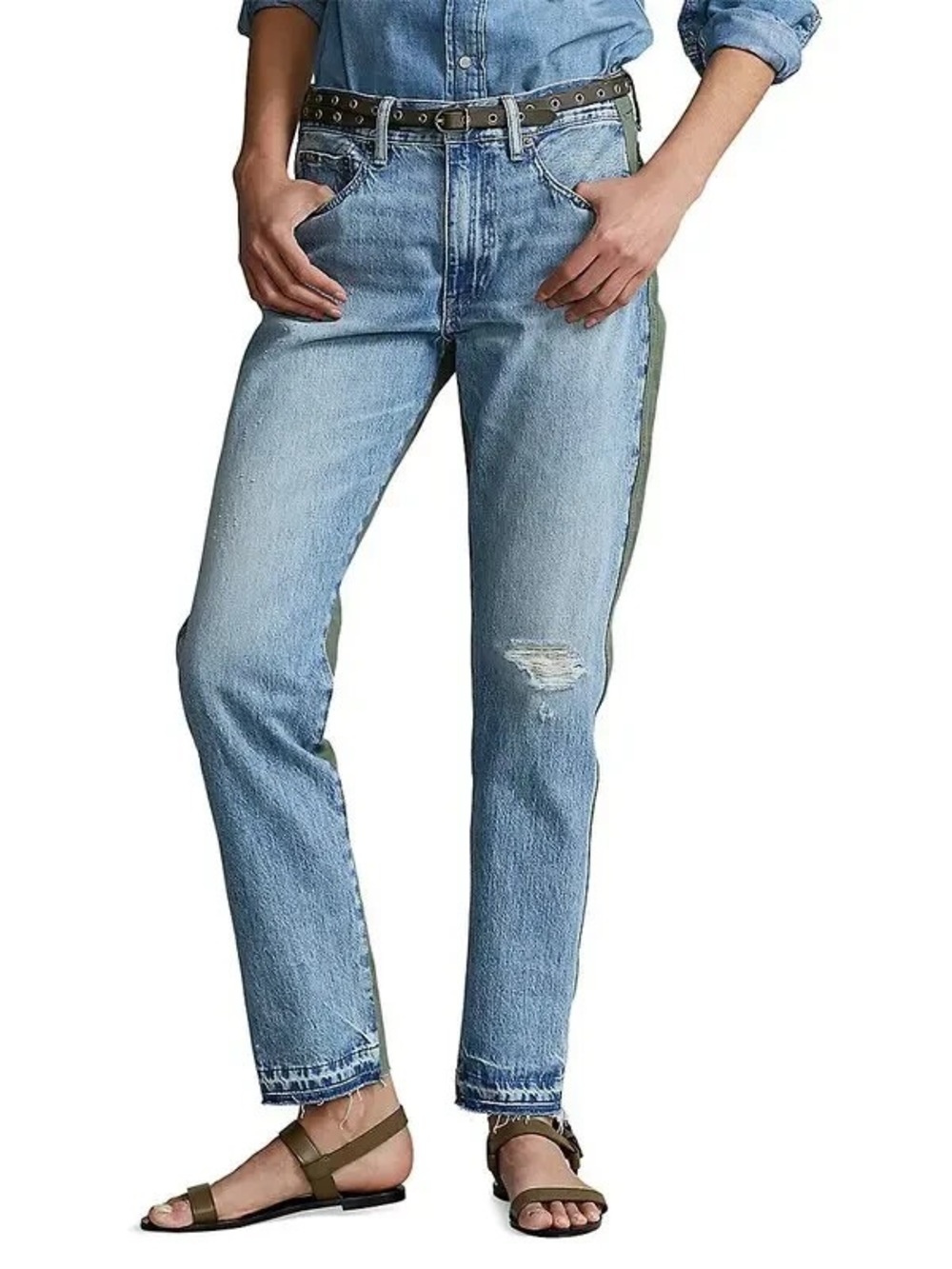 Polo Ralph Lauren NWOT Avery Hybrid Boyfriend Blue Olive Green Pants Jeans (27R) - Picture 3 of 8